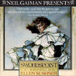 Reader: Ellen Kushner and Full Cast
Extras: An introduction by Neil Gaiman, which you can listen to below
Short Review: Character-driven sweeping tale of court intrigue, thieves, and swordsmen read beautifully by many voices and accompanied by music and sound effects. Witty and funny, a great tale.
